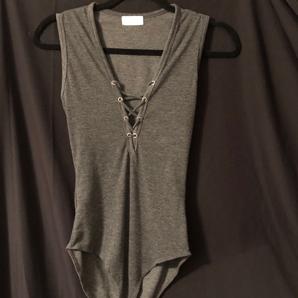 Grey tie up body suit